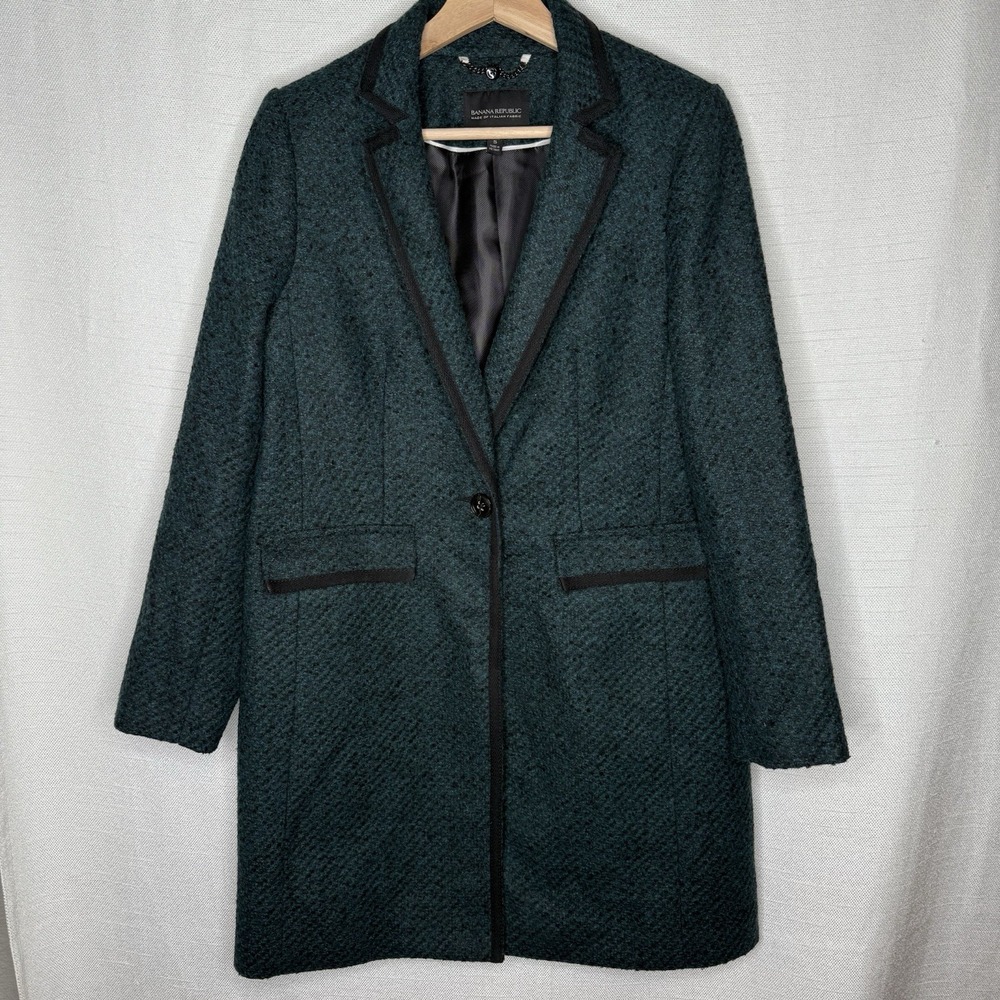 Banana Republic Green Italian Wool Blend Coat Womens Petite S Nova Fides Tweed